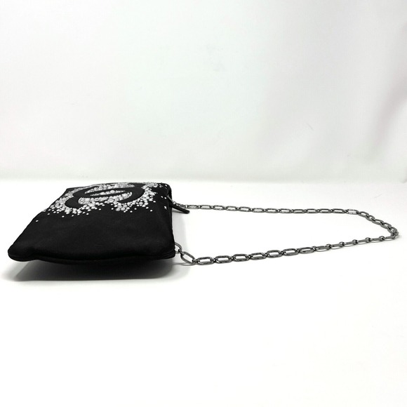Chanel Satin Crystal CC Clutch Shoulder Bag Black Silver Chain - Picture 4 of 9